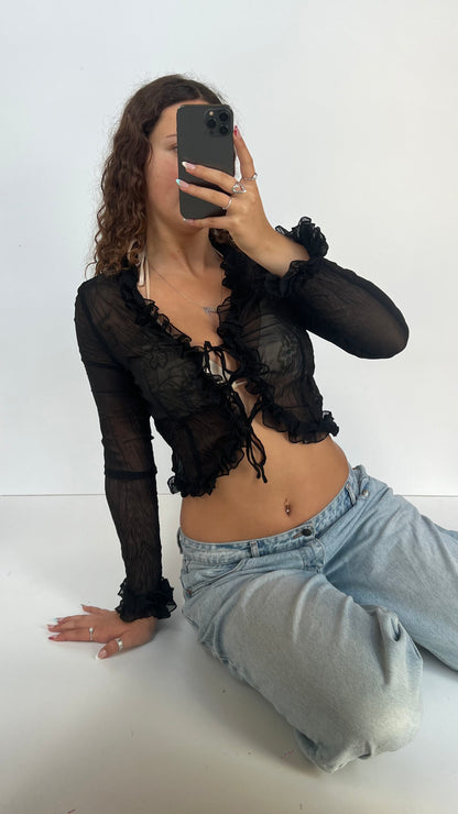 00s black mesh blouse- size XS