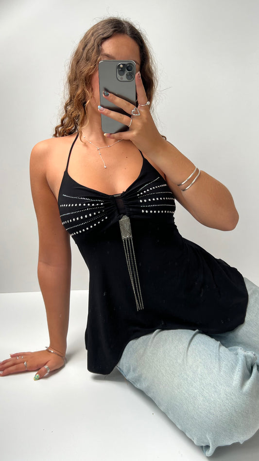 00s black diamanté halter cami- size M