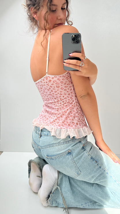 00s pink leopard print cami- size S