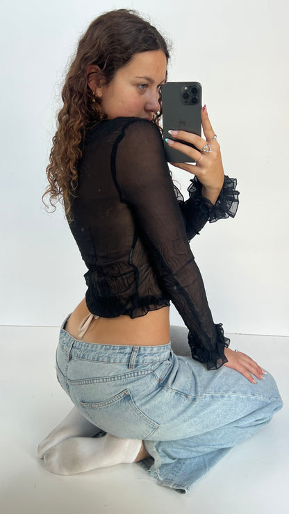 00s black mesh blouse- size XS