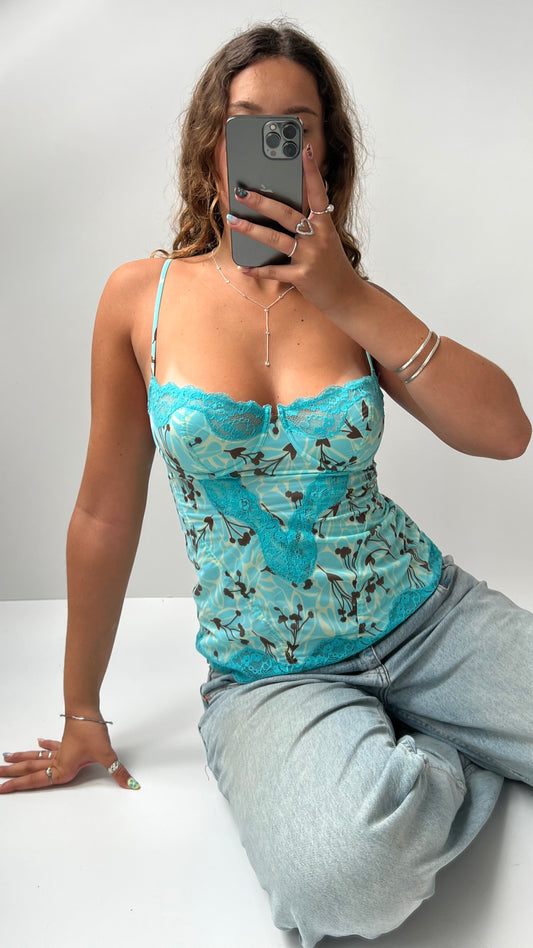 00s blue lace corset- size M