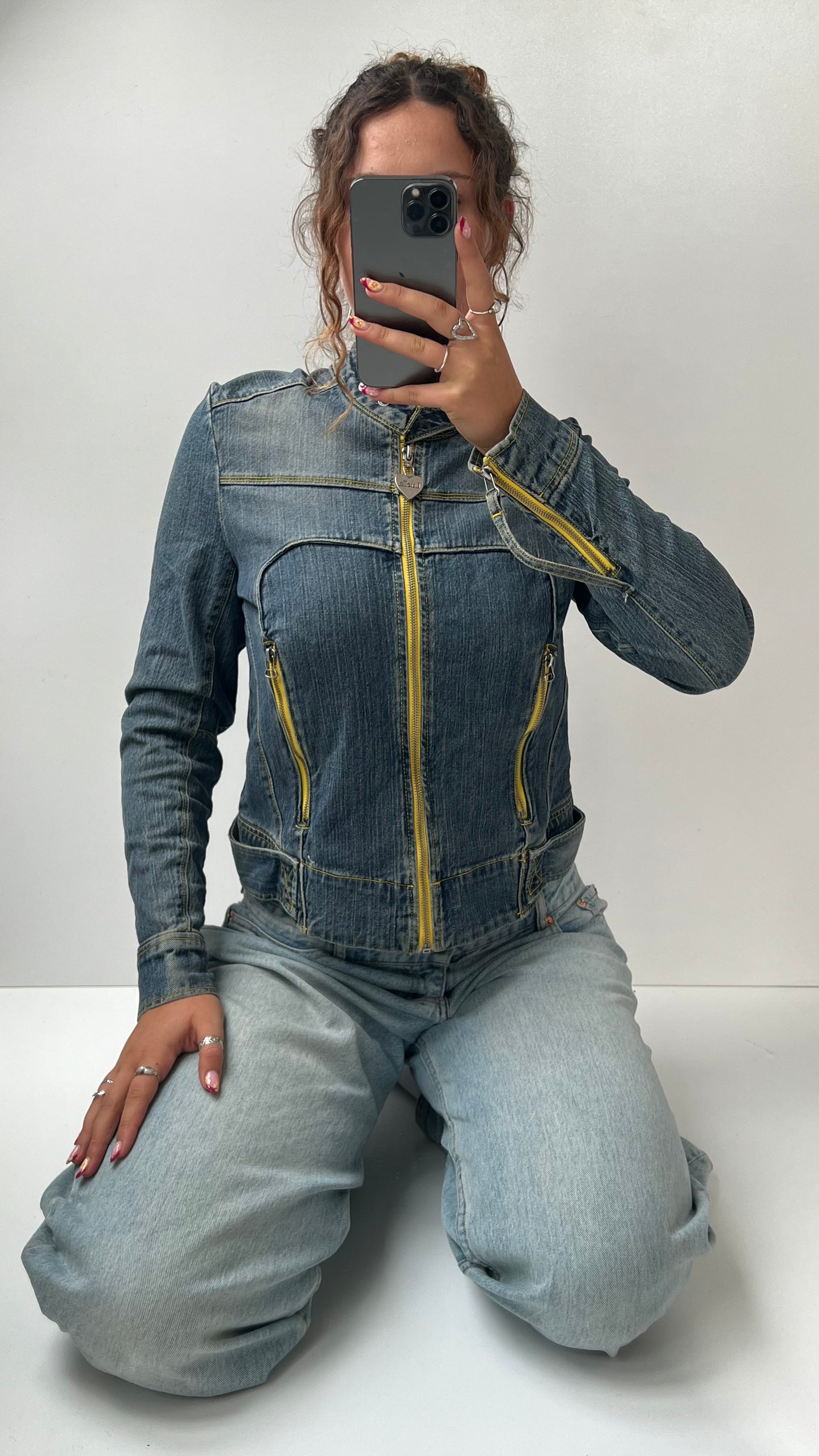 00s denim yellow contrast jacket- size L