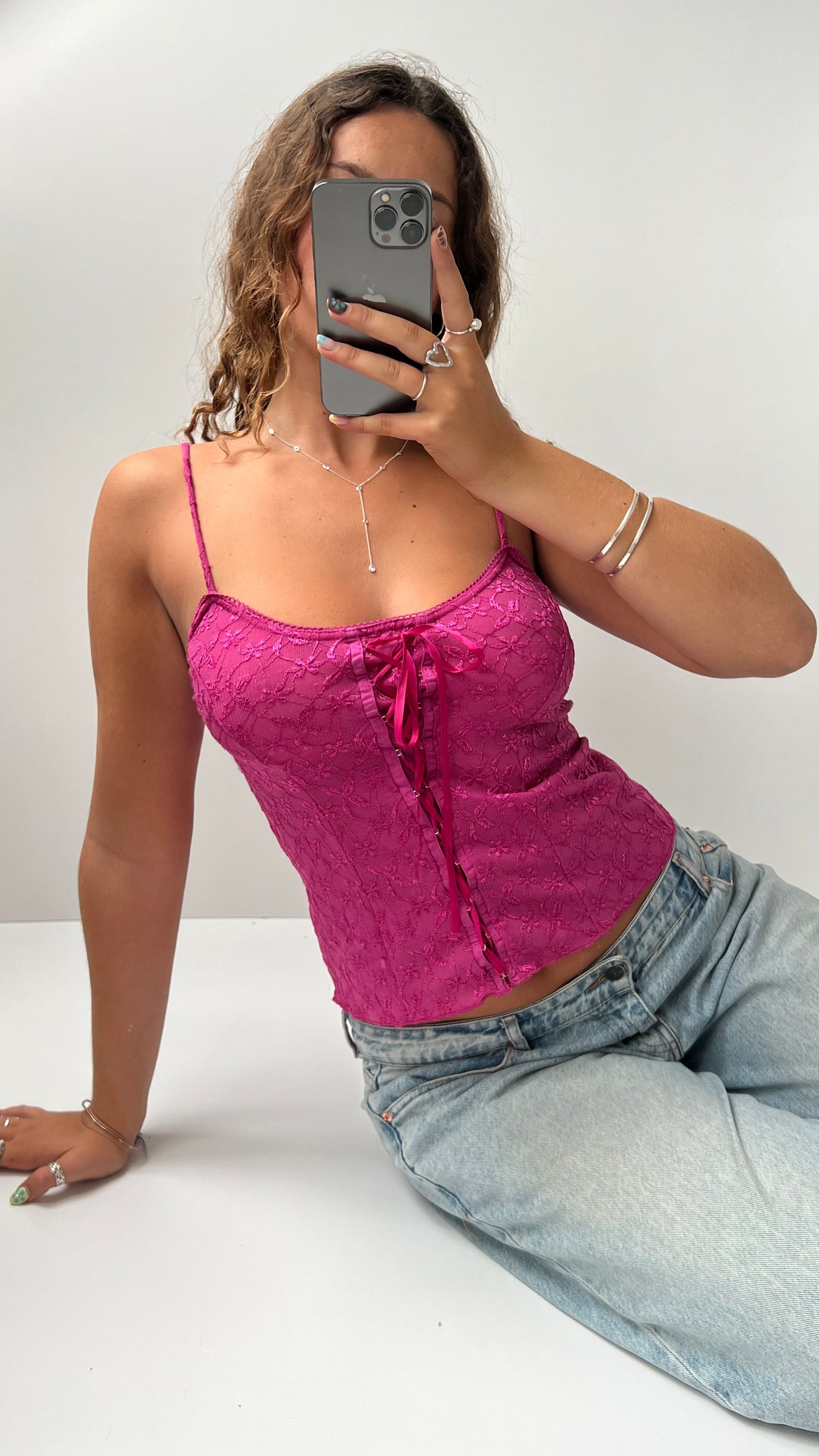 00s pink lace cami- size M
