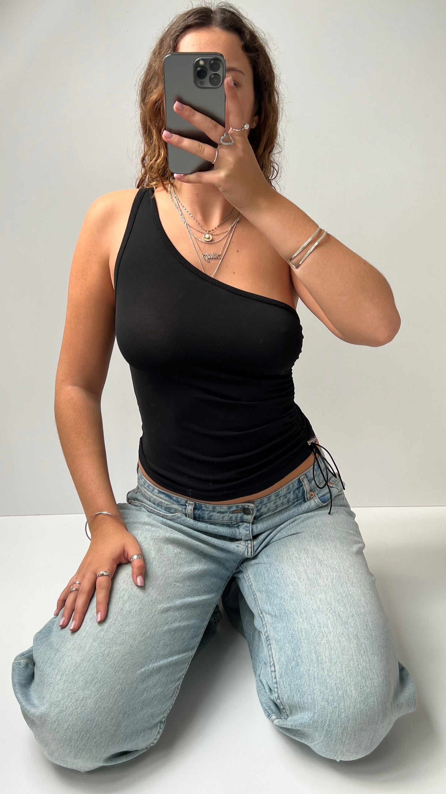 00s black slinky one shoulder cami- size S