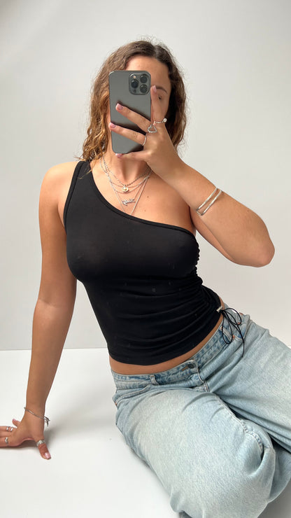 00s black slinky one shoulder cami- size S