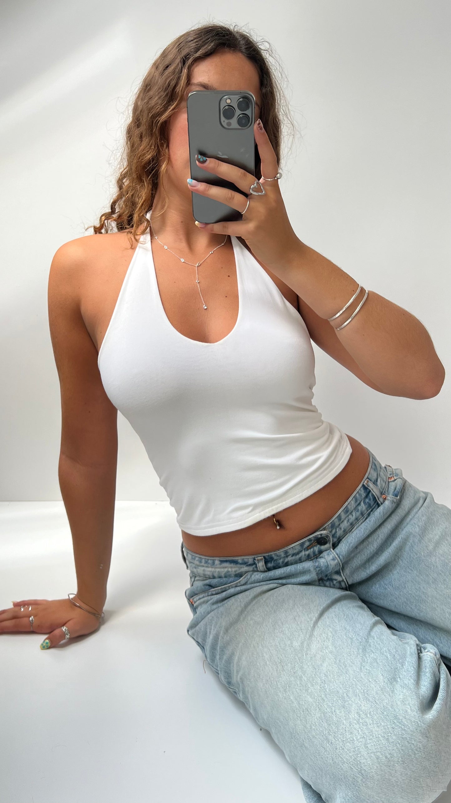 00s white halter cami- size S