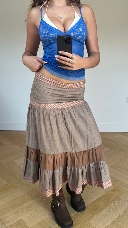 00s brown plaid maxi skirt- size XS