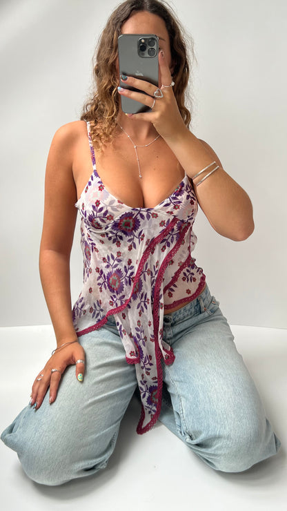 00s white floral silk cami- size XS