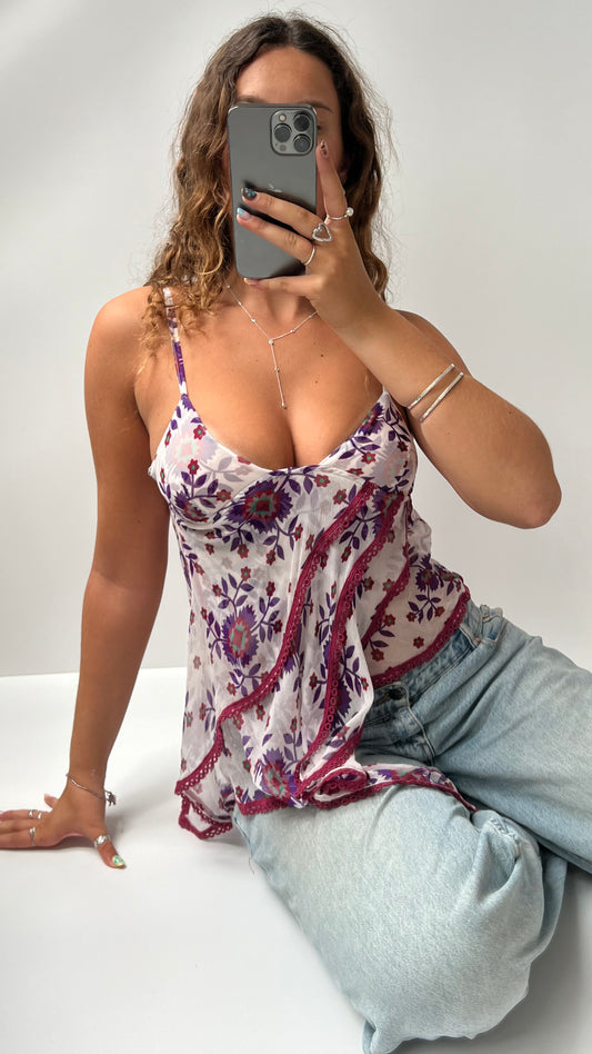 00s white floral silk cami- size XS