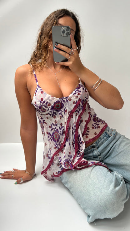 00s white floral silk cami- size XS