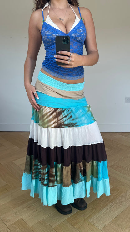 00s blue tiered maxi skirt- size S