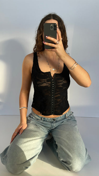 00s black lace corset cami- size M