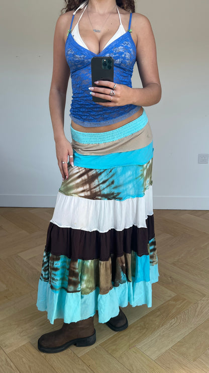 00s blue tiered maxi skirt- size S