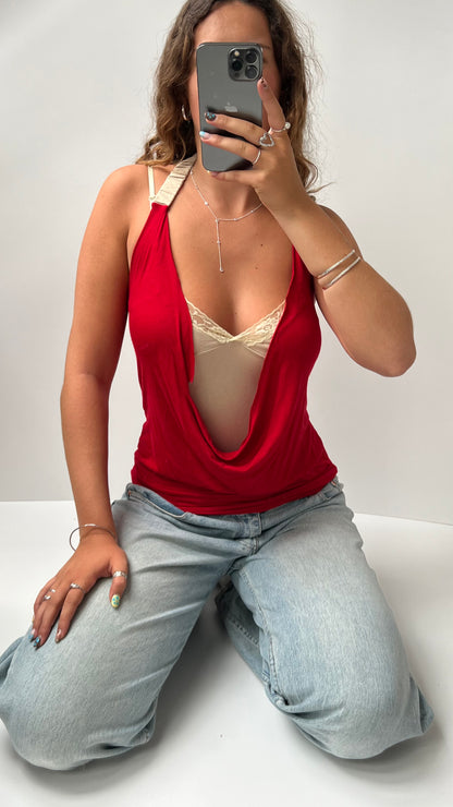 00s red cowl neck cami- size S/M