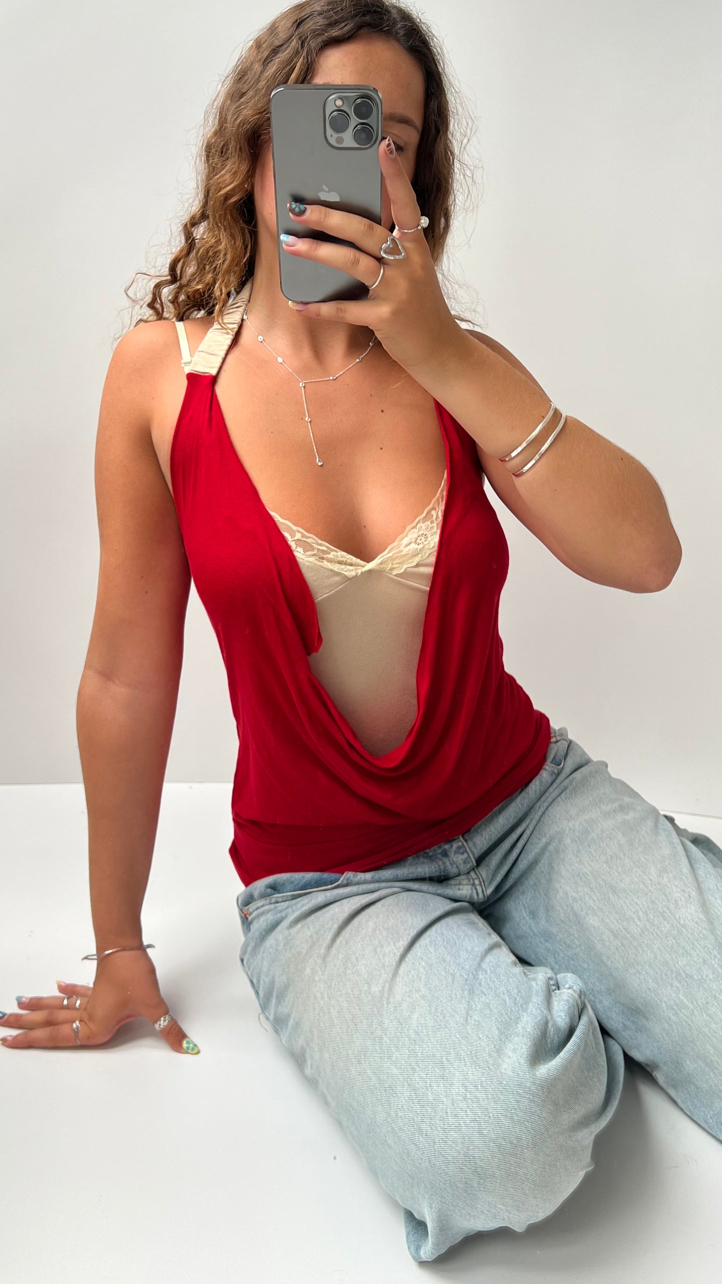 00s red cowl neck cami- size S/M