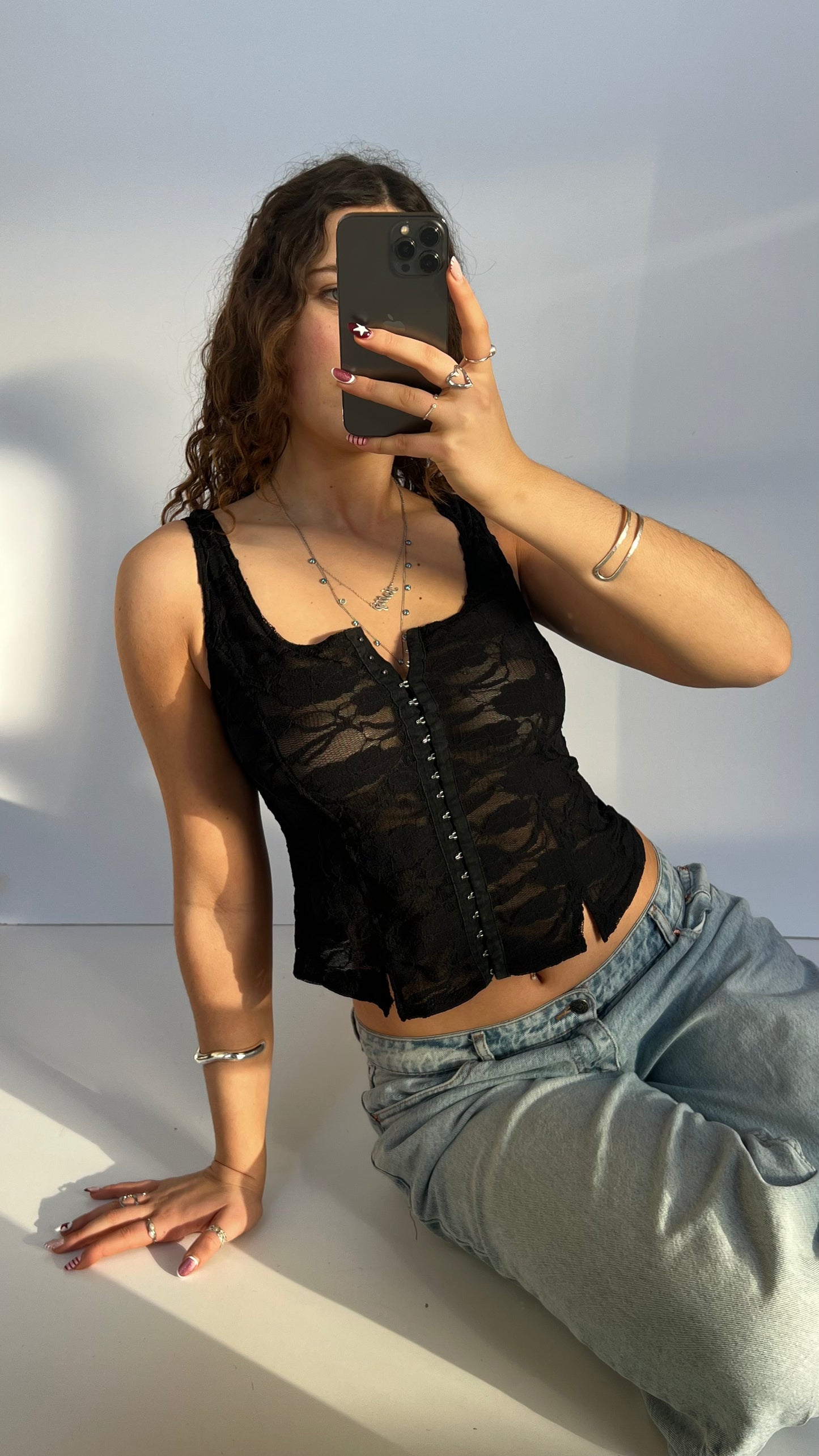00s black lace corset cami- size M
