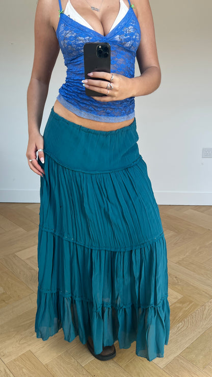 00s teal mesh maxi skirt- size XL