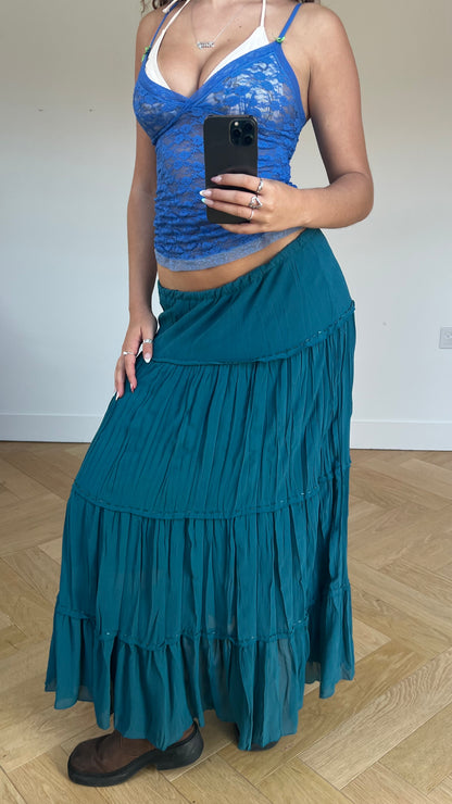 00s teal mesh maxi skirt- size XL