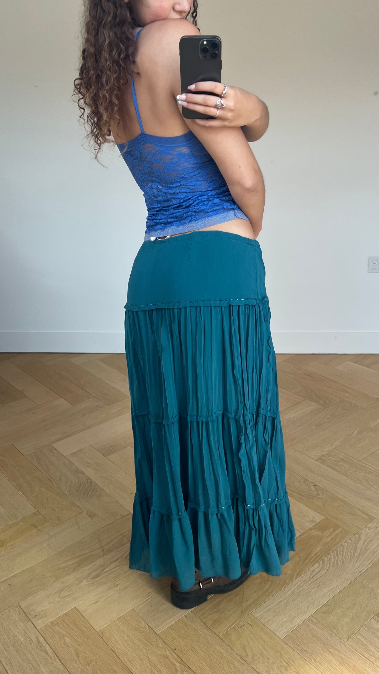 00s teal mesh maxi skirt- size XL