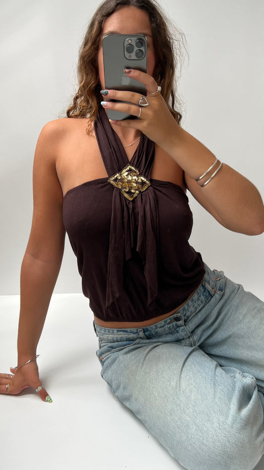 00s brown halter cami- size S