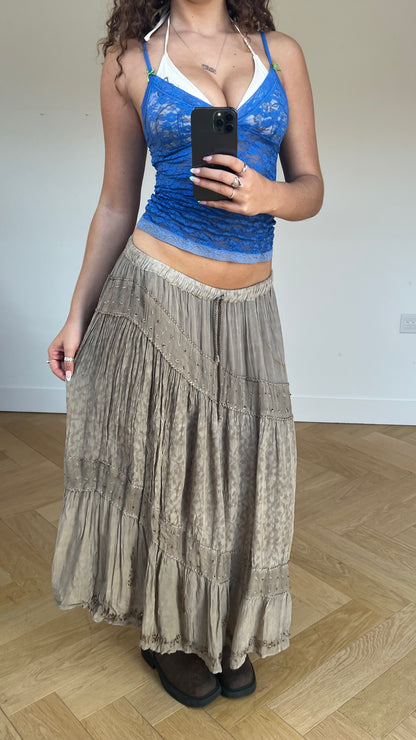 00s brown maxi skirt- size L