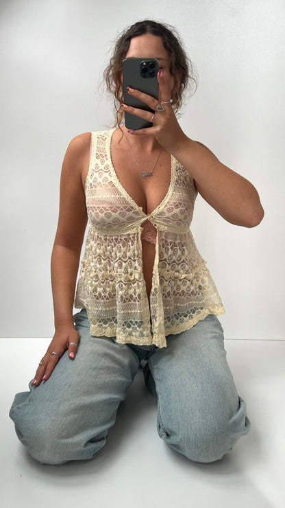 00s cream lace babydoll top- size S