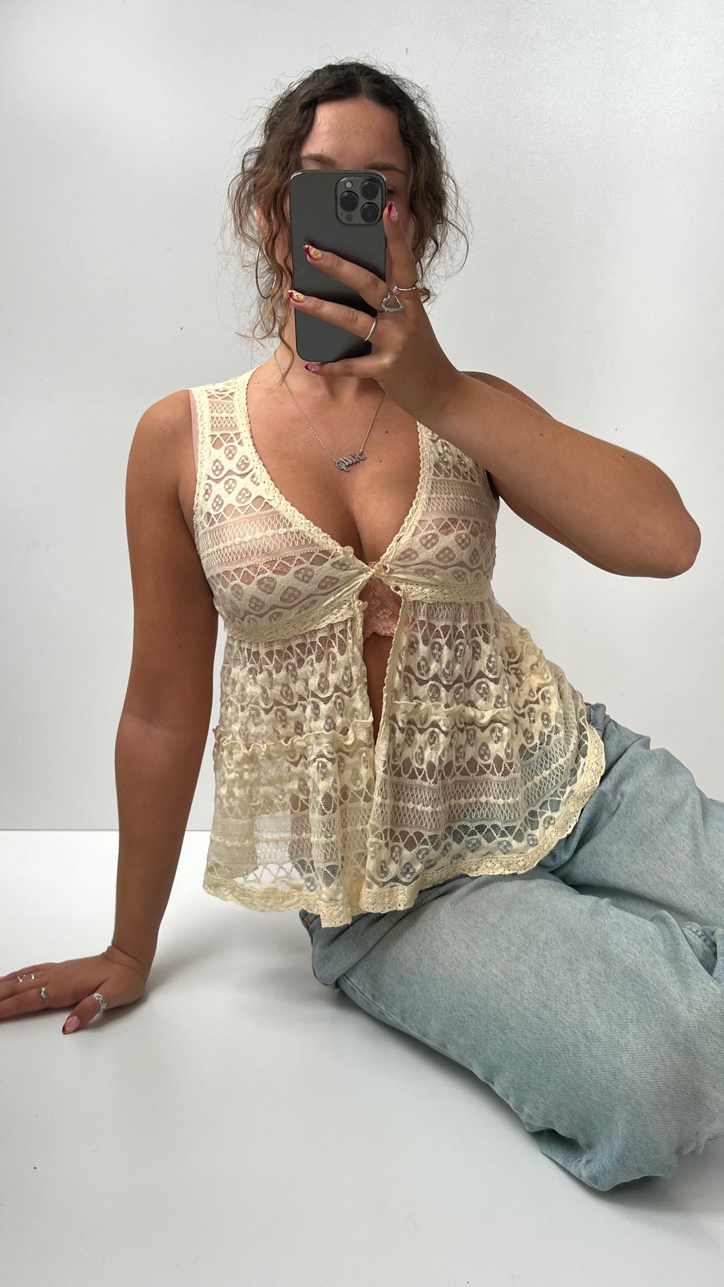 00s cream lace babydoll top- size S