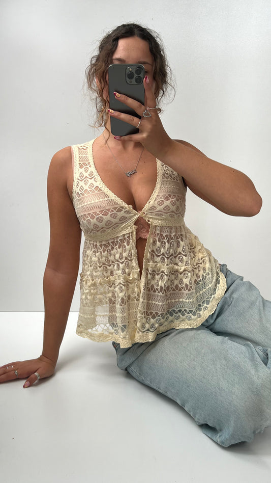 00s cream lace babydoll top- size S