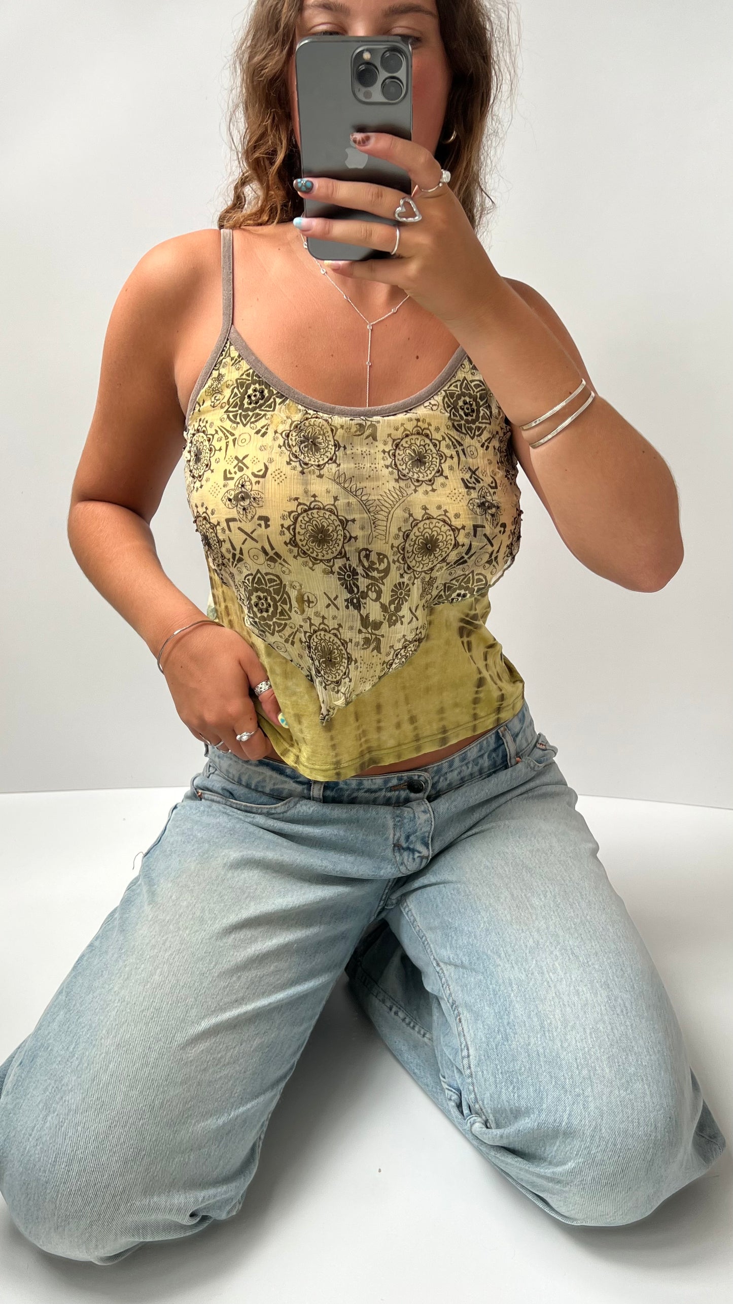 00s khaki mesh patterned cami- size S/M