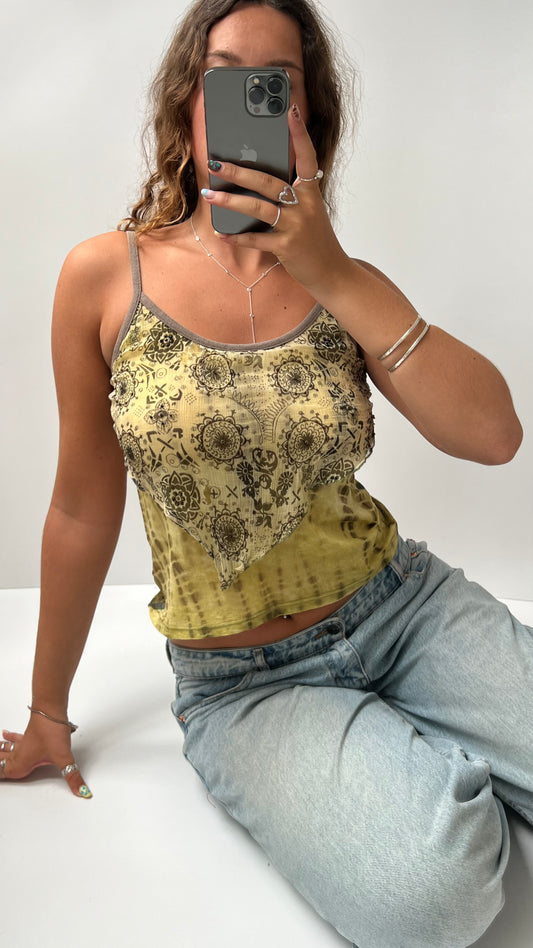 00s khaki mesh patterned cami- size S/M
