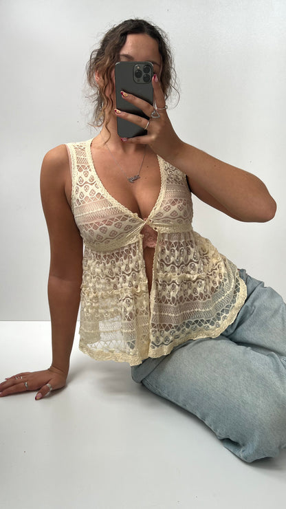 00s cream lace babydoll top- size S