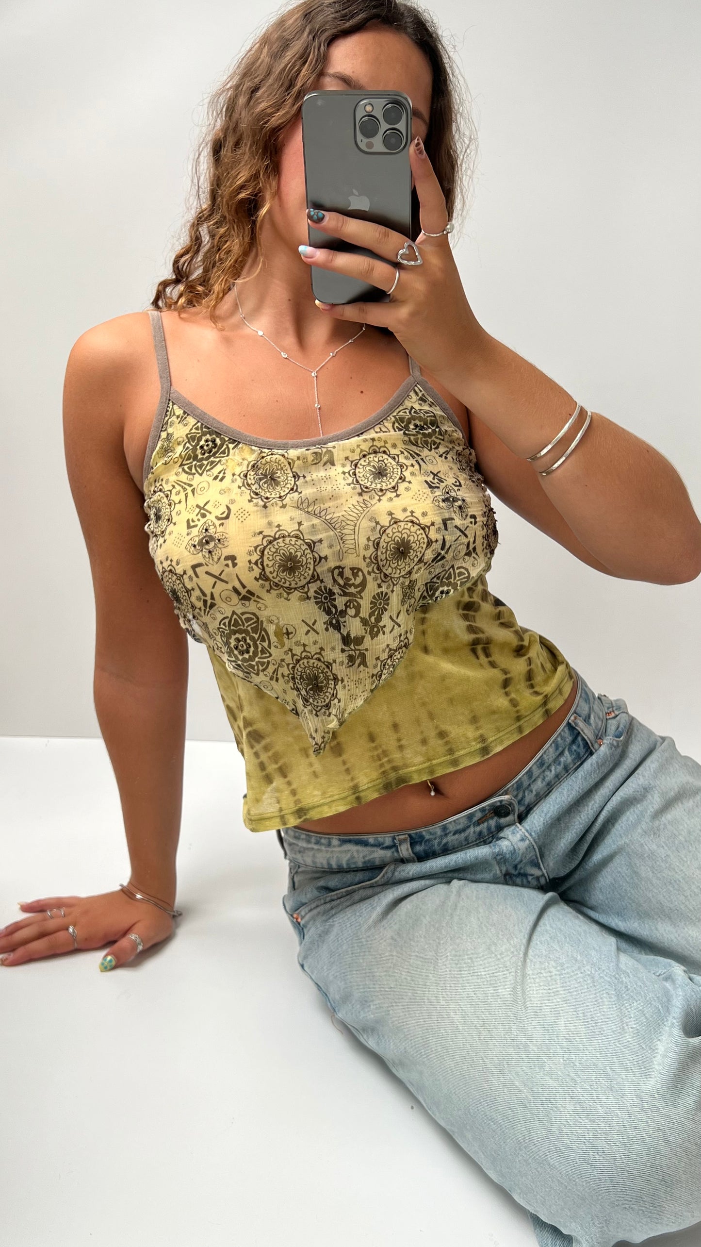 00s khaki mesh patterned cami- size S/M