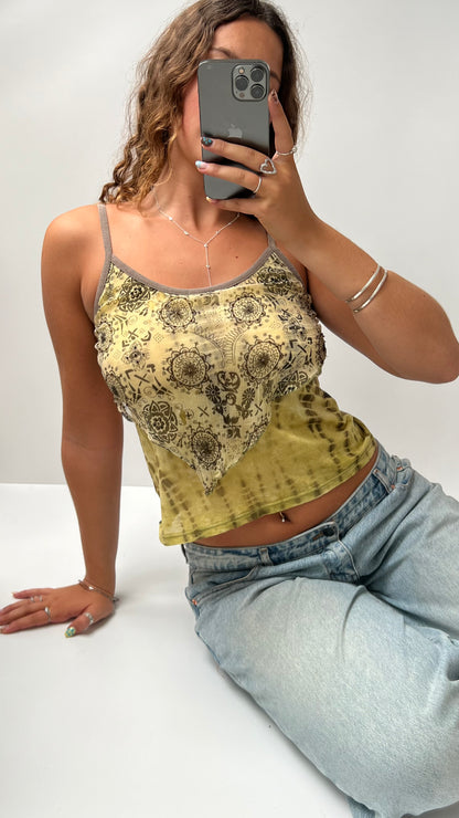 00s khaki mesh patterned cami- size S/M