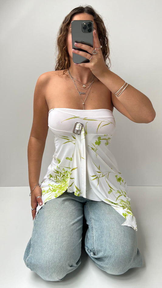 00s white strapless floral cami- size L