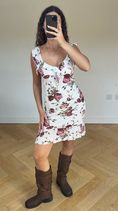 00s white floral midi dress- size S