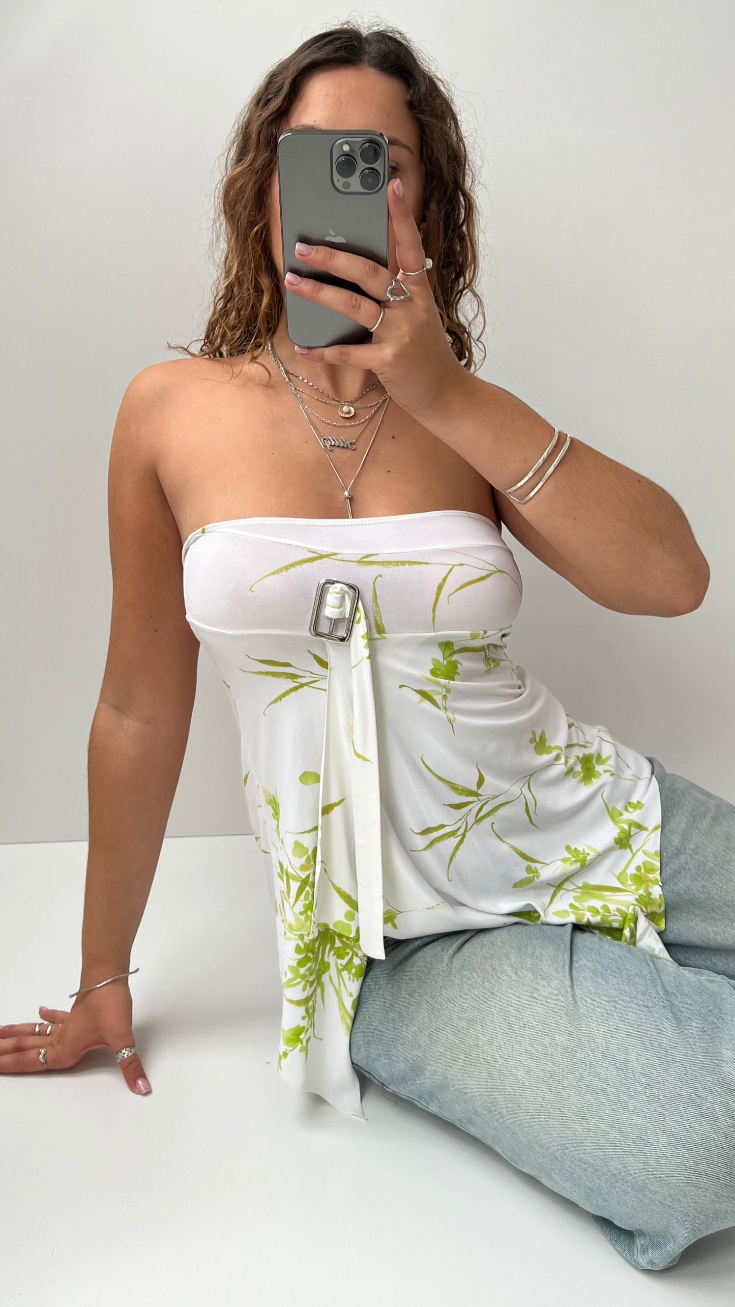 00s white strapless floral cami- size L