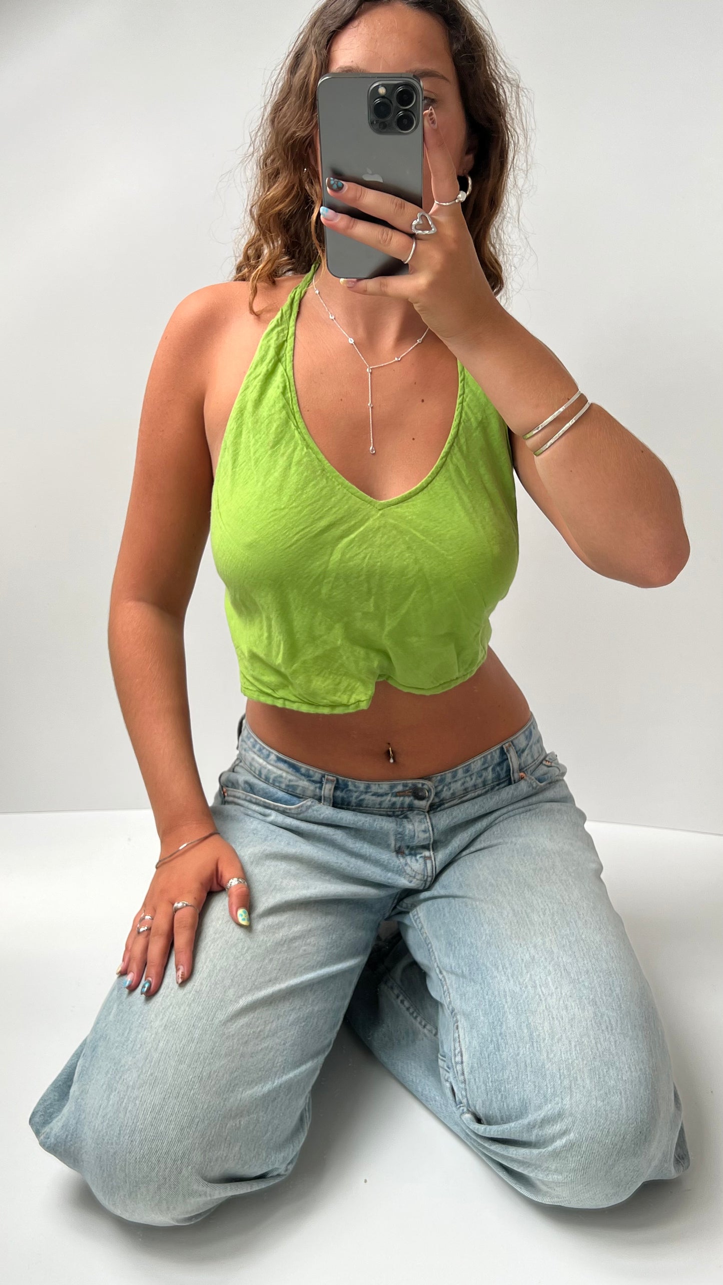 00s green backless cami- size M