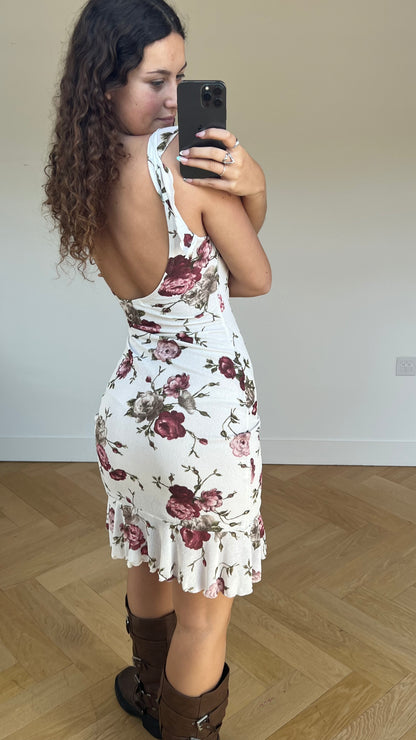 00s white floral midi dress- size S
