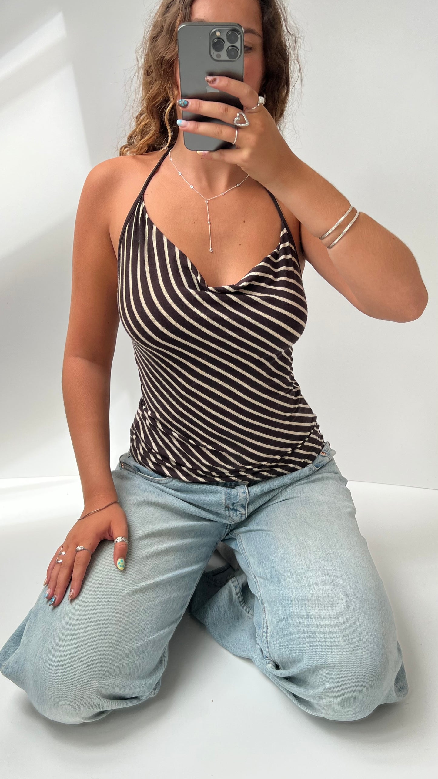 00s brown striped halter cami- size S/M