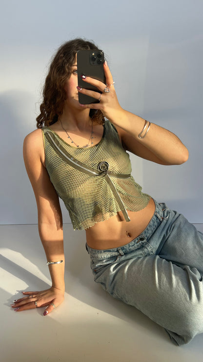 00s khaki fishnet tank top- size S