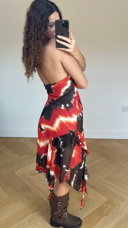 00s orange brown midi dress- size M