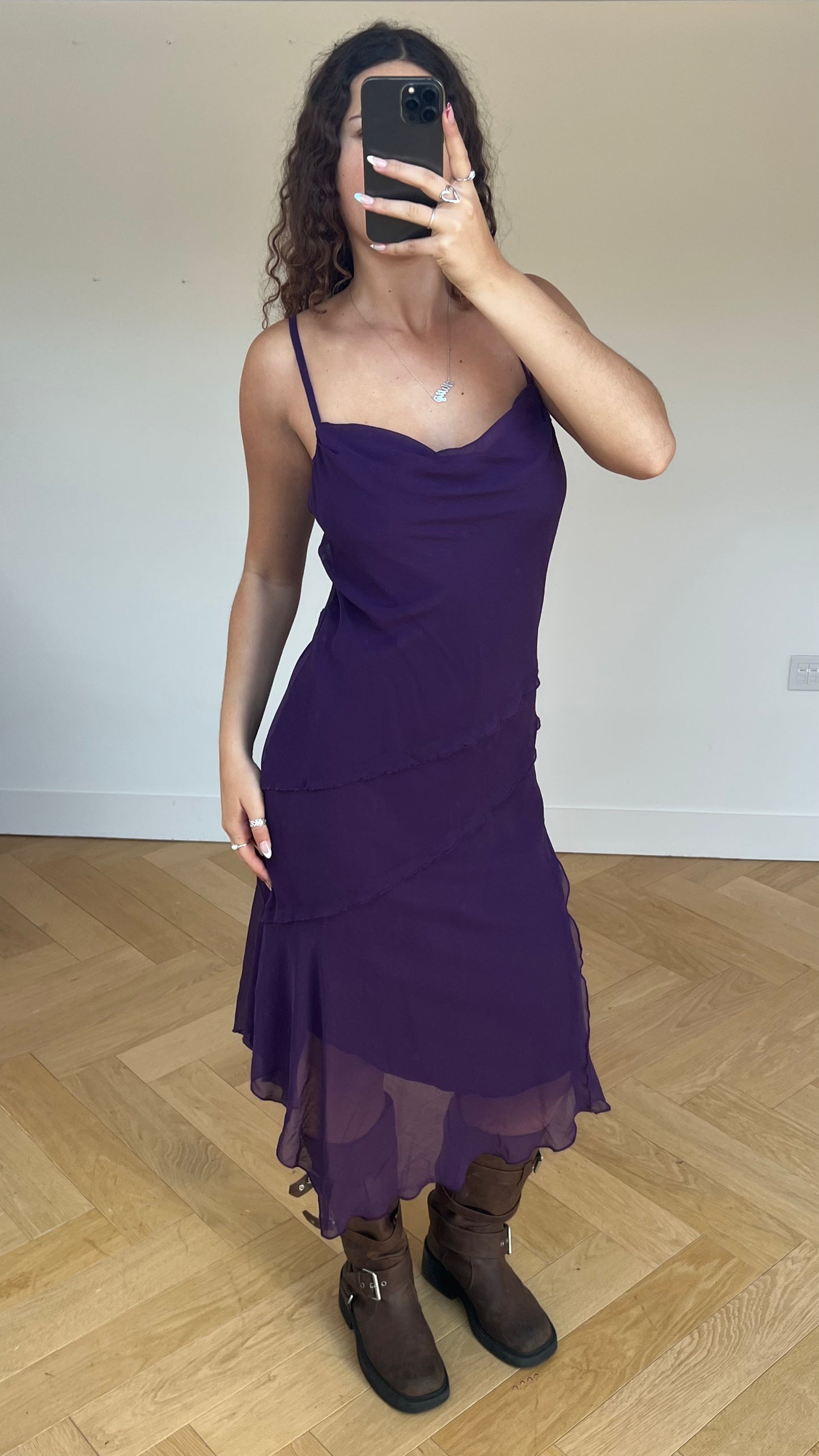 00s purple mesh maxi dress- size M