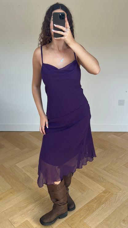 00s purple mesh maxi dress- size M