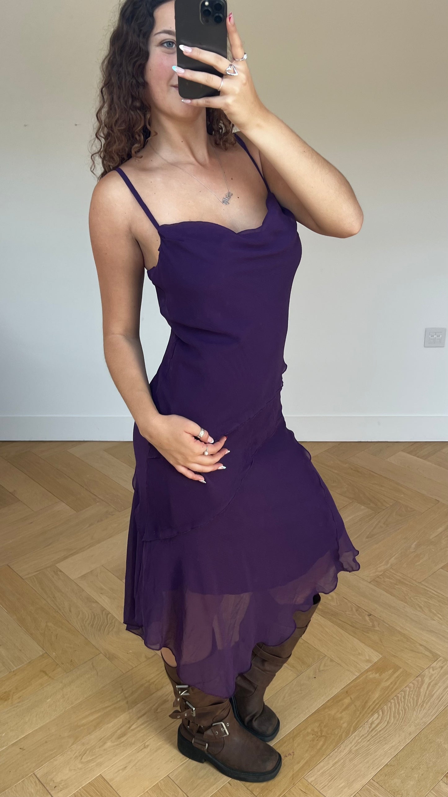 00s purple mesh maxi dress- size M