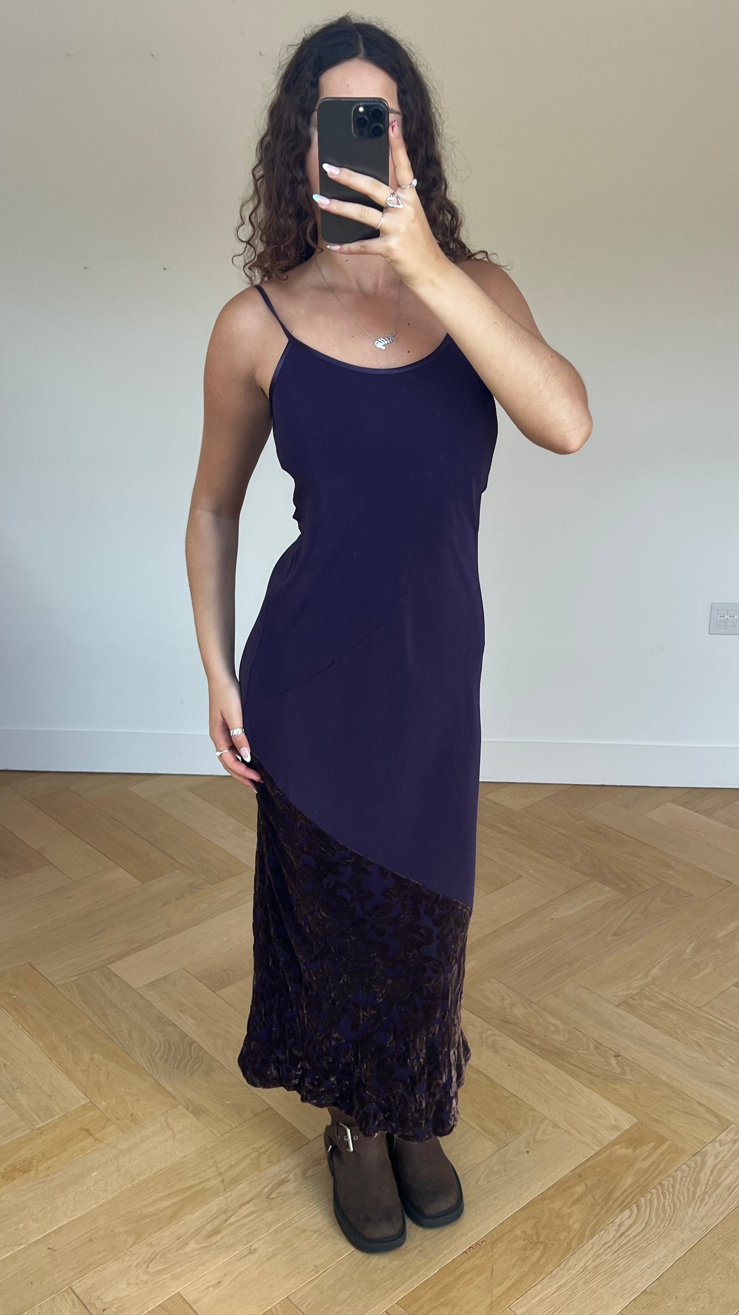 00s purple velvet maxi dress- size M