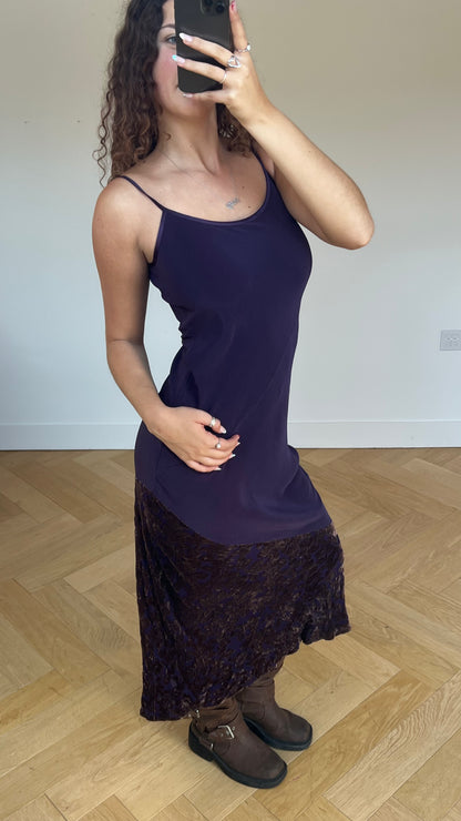 00s purple velvet maxi dress- size M