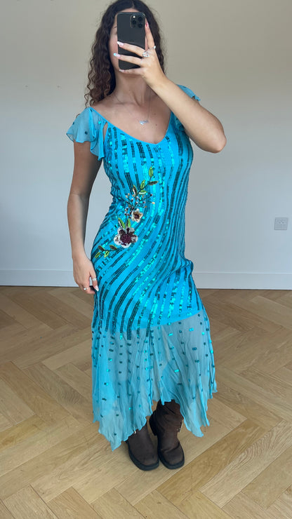 00s blue sequin maxi dress- size XL
