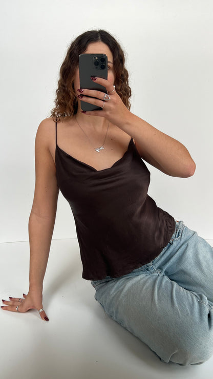 00s brown satin cami- size M