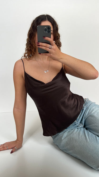 00s brown satin cami- size M
