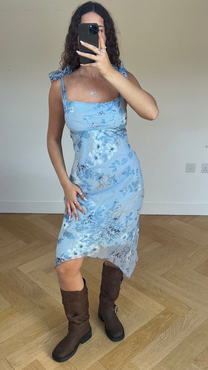 00s blue floral midi dress- size M